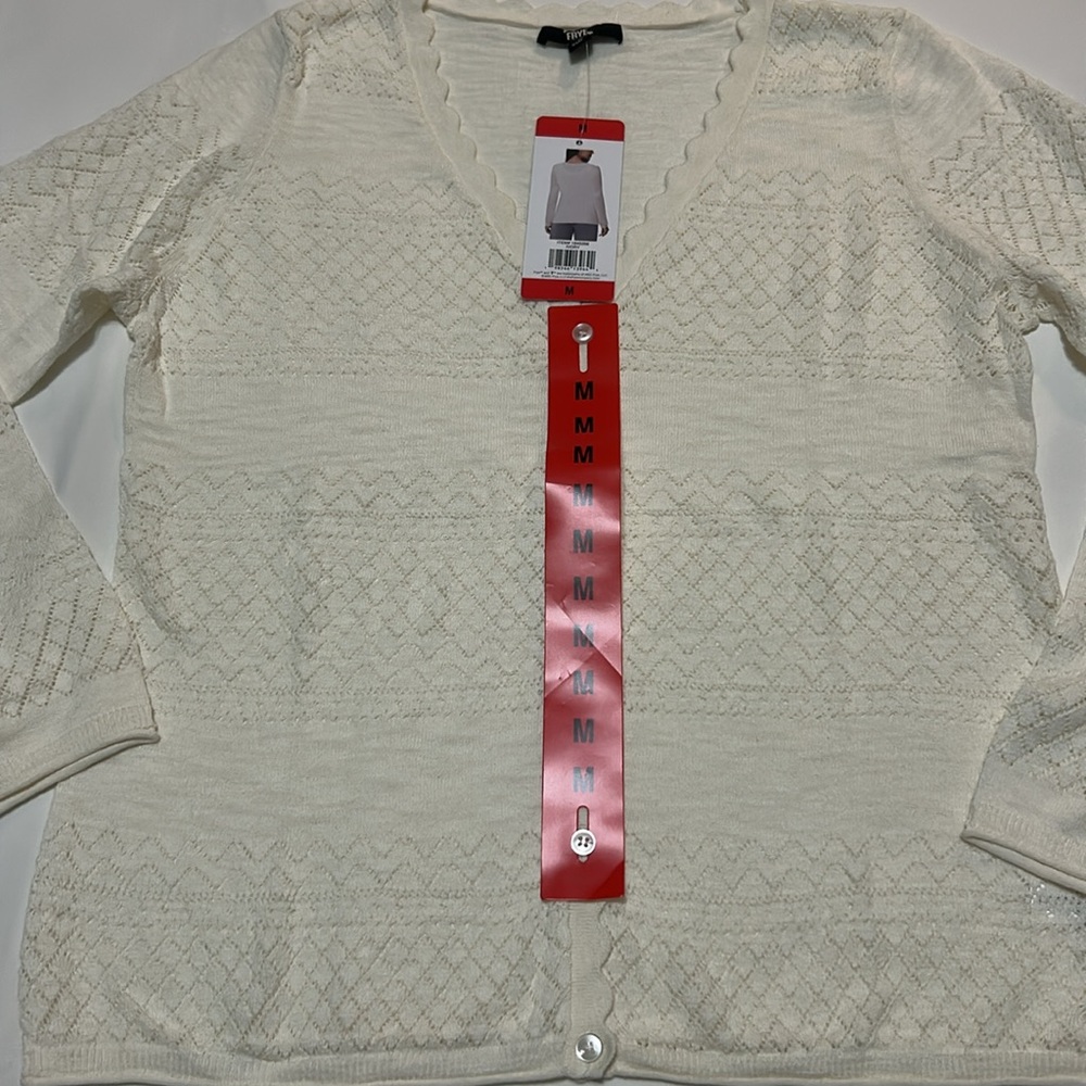 Frye Knit Cardigan 100% Cotton Ivory size M, L , XL NWT - Picture 4 of 9